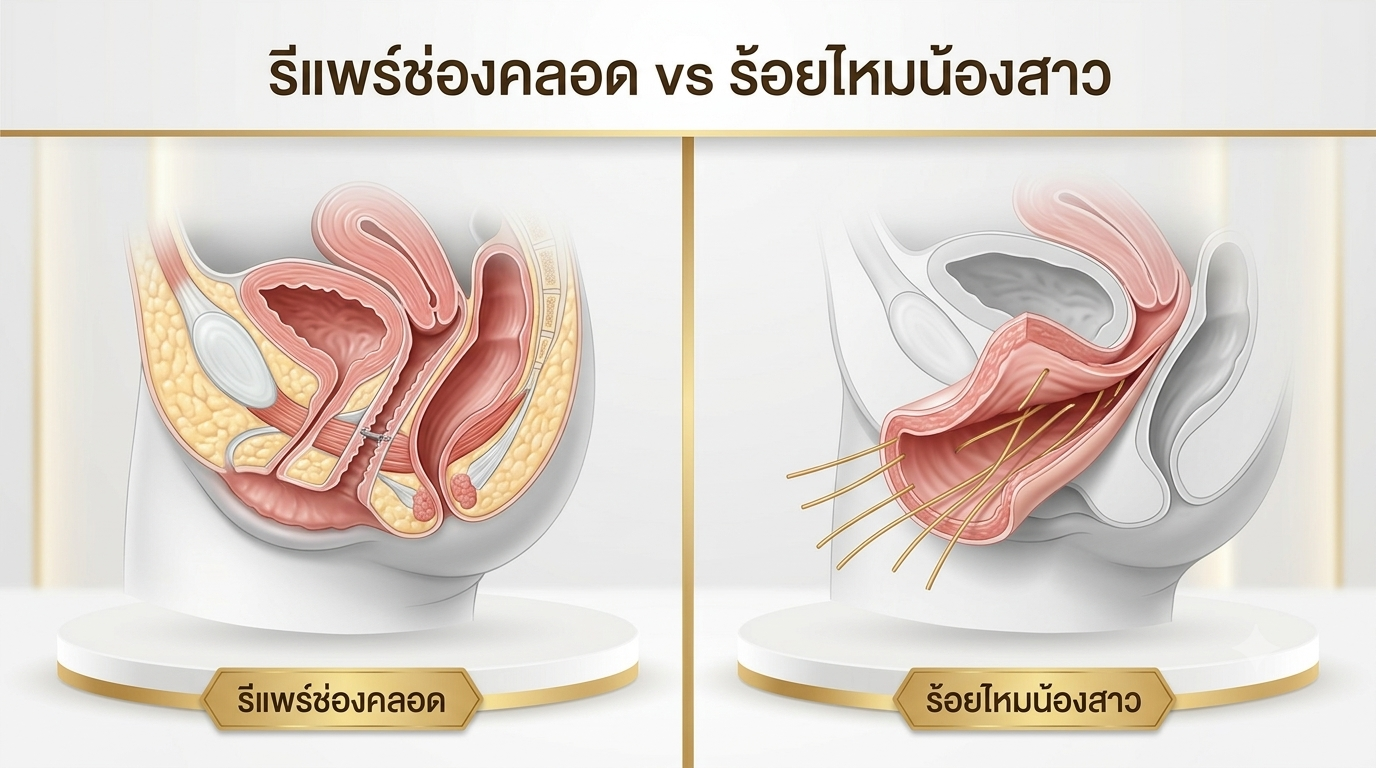 เปรียบเทียบความแตกต่างระหว่างรีแพร์ช่องคลอดกับร้อยไหมน้องสาว เพื่อช่วยเลือกแนวทางการรักษาที่เหมาะสม